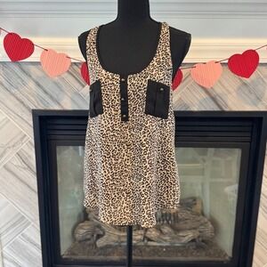 Daytrip Leopard Print Tank‎ Top Blouse Sleeveless Button  Size Medium